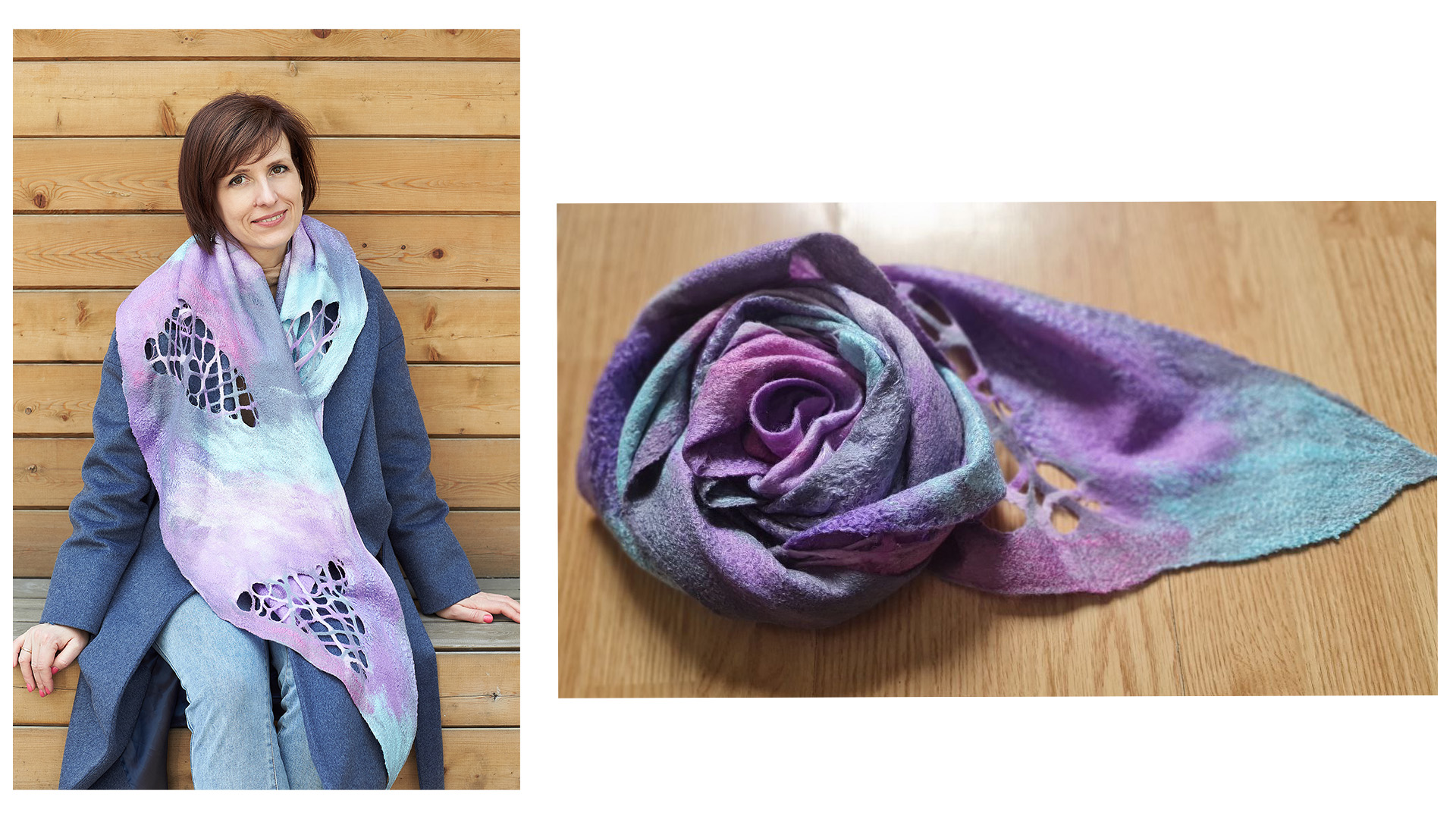 Шарф-полумесяц «Рассвет над рекой»